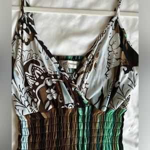 Stretchy maxi green/brown/white dress. Size S.